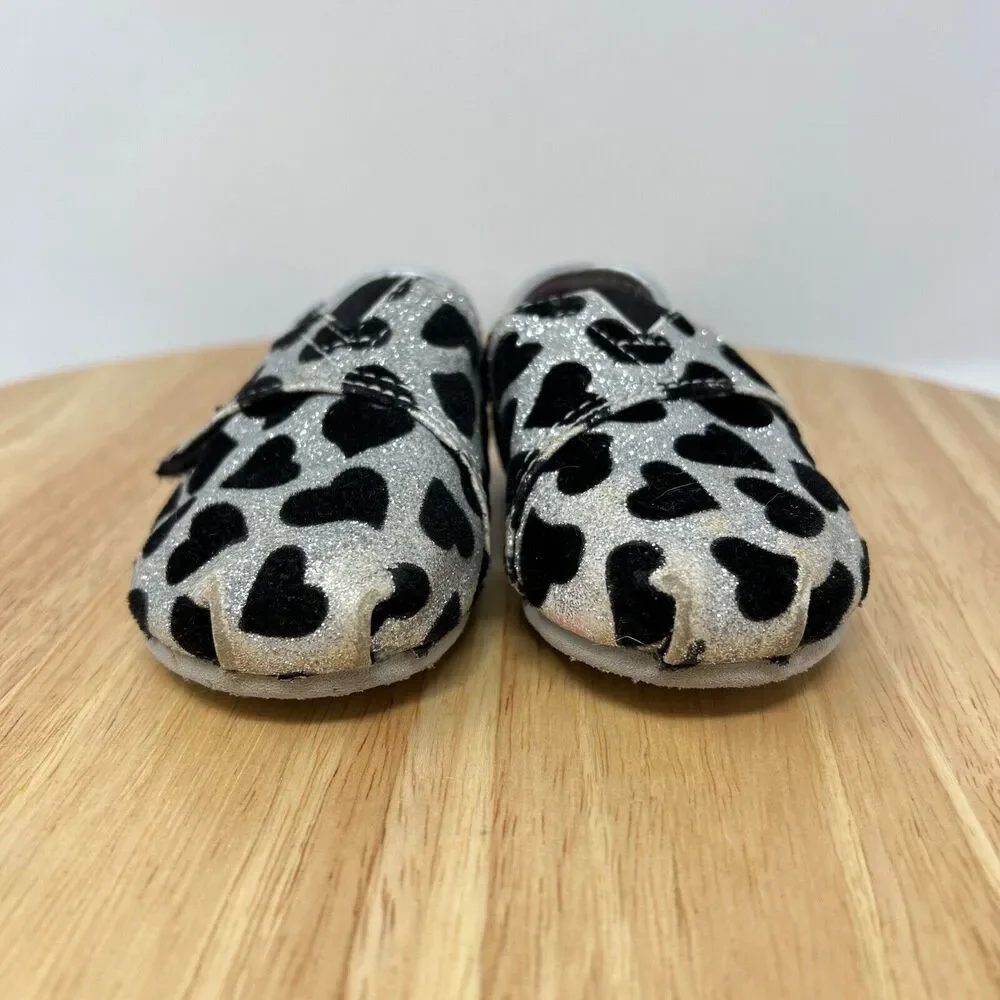 Toms Classic Silver Hearts Silver and Black Toddler Sz. 4 Shoes
